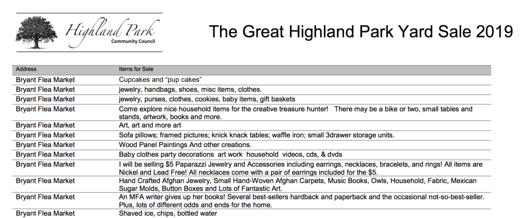 Highland Park Yard Sale